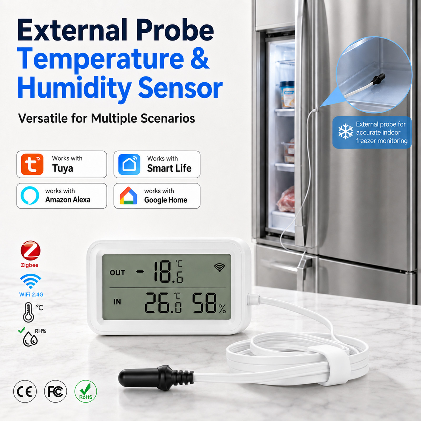 Wifi Thermostat - Zewnętrzny wodoodporny czujnik temperatury i wilgotności