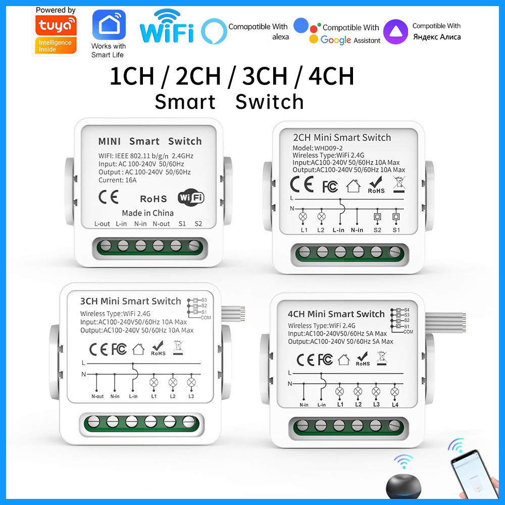 Smart Light Switch Wifi - Inteligentny przełącznik WiFi Tuya 1/2/3/4-kanałowy, 4-drożny